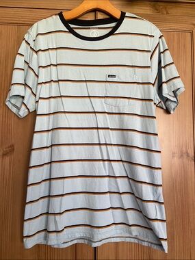 Volcom Men's Light Blue Gold Striped Pocket T-Shirt Tee Shirt M